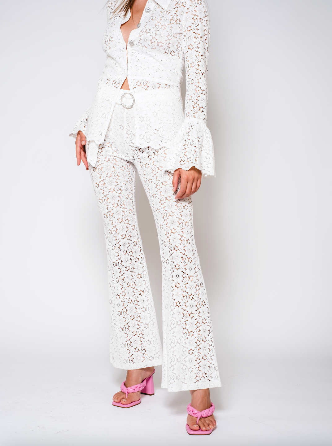 Elegant lace hollow Vneck top high waist slim wideleg trouser suit s   GOOD GIRL REBEL